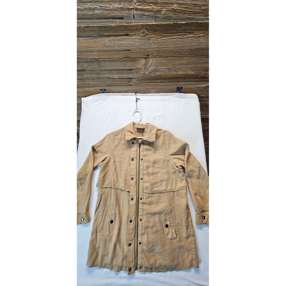 DG2 Diane Gilman Women Tan Utility Jacket Rayon Blend Zip Snap Front Size S